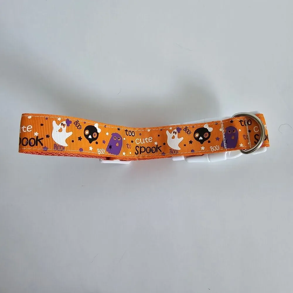 Halloween Theme Dog Collar with Bow and Bell Orange Wide 10